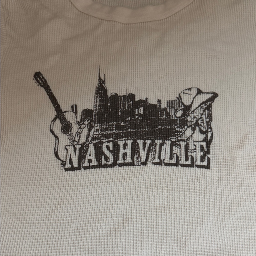 Brandy Melville Cream Nashville Graphic Crop Top - Picture 2 of 2